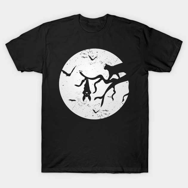 Vintage Full Moon Cat Bat Tree Spooky Halloween Costume T-Shirt by everetto